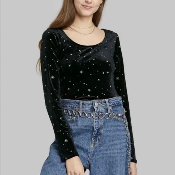 - STARS Moon Black Velour Velvet Galaxy Wild Fable Long Sleeve Open Backโฆ - Picture 2 of 8